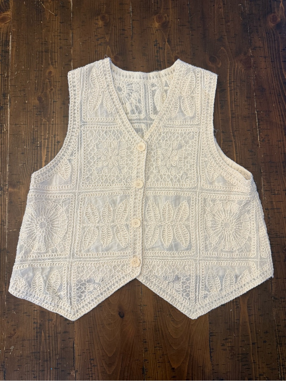Vintage Cream Crochet Lace Patchwork Vest Boho Cream Vest Retro Festival Sz S/M